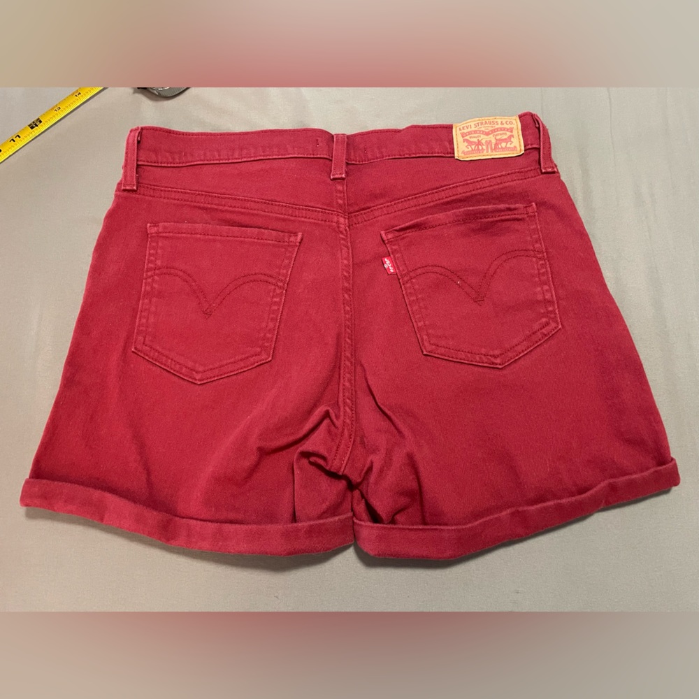 Levi's ❤️Mid Lenght Women's Cherry Red Jean Shorts, size 30 (EUC) - Picture 3 of 9